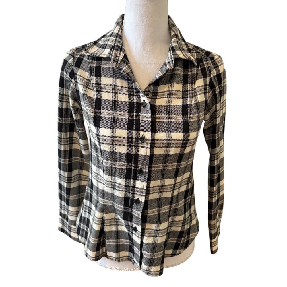 Pendleton Wool Button Front Black Cream Plaid XS
